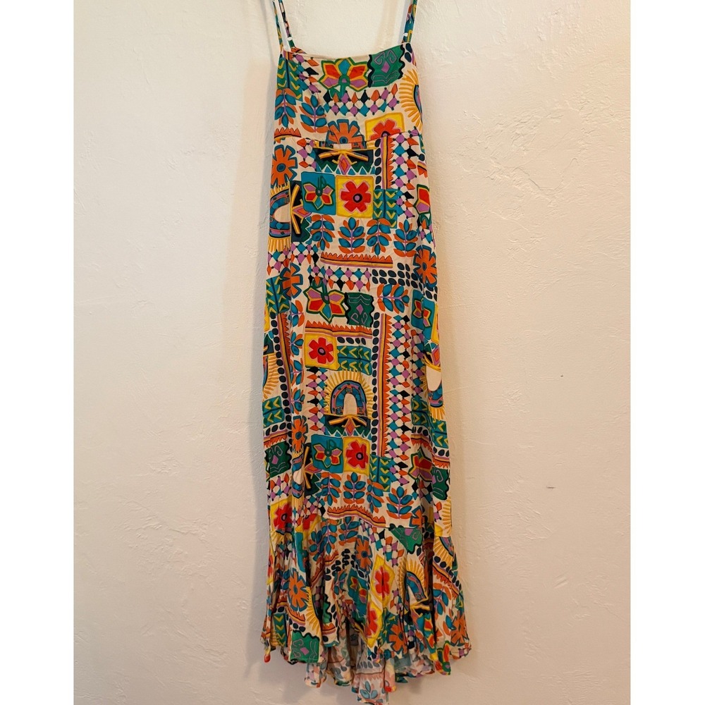 Paper Heart Womens Multi Color Abstract Geometric Print Ruffle Maxi Dress Medium